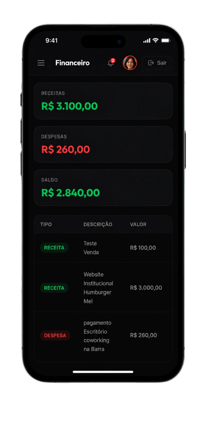 Interface Mobile do NelJs CRM